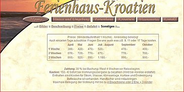 Ferienwohnung in Vinisce - Preisliste