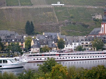 Ferienwohnung in Zell Mosel - Blick vom Wohnzimmer auf Mosel und Weinberge