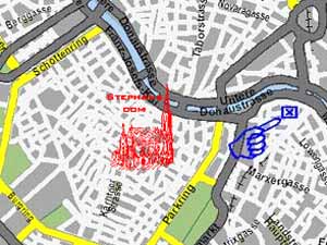 Ferienwohnung in Wien - Apartment Lageplan zur Näche des Stephansdoms.