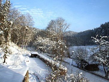 Ferienhaus in Hohnstein - Aus dem Schlafzimmer in die Winterlandschaft