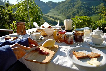 Ferienwohnung in Sassocorvaro - Frühstück im Grünen