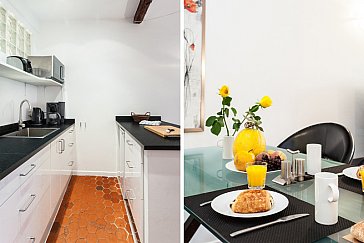 Ferienwohnung in Nizza - Küche und Esstisch im Wohnzimmer