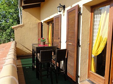 Ferienhaus in La Turbie - Frühstücks-Loggia mit Meerblick bis nach Italien