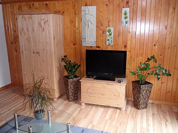 Ferienwohnung in Silbertal - Wohnzimmer mit gemütlichem Sofa und TV