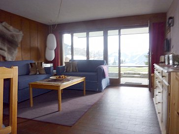 Ferienwohnung in Verbier - Blick vom Wohn- Esszimmer auf die Berge